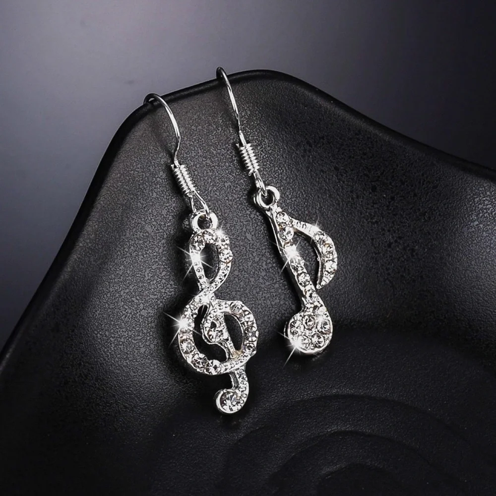 Any 4/$25! Silver Crystal Pave Music Note Earrings - Picture 2 of 11